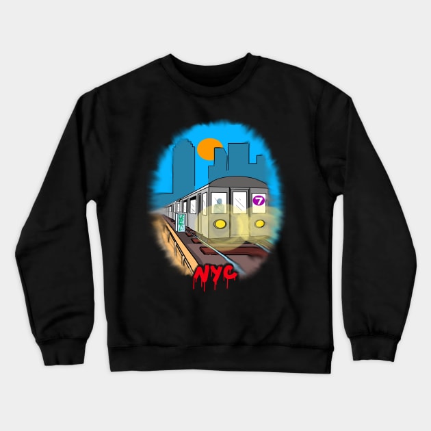 NYC Subway Series 7 Train Crewneck Sweatshirt by EZPAINT